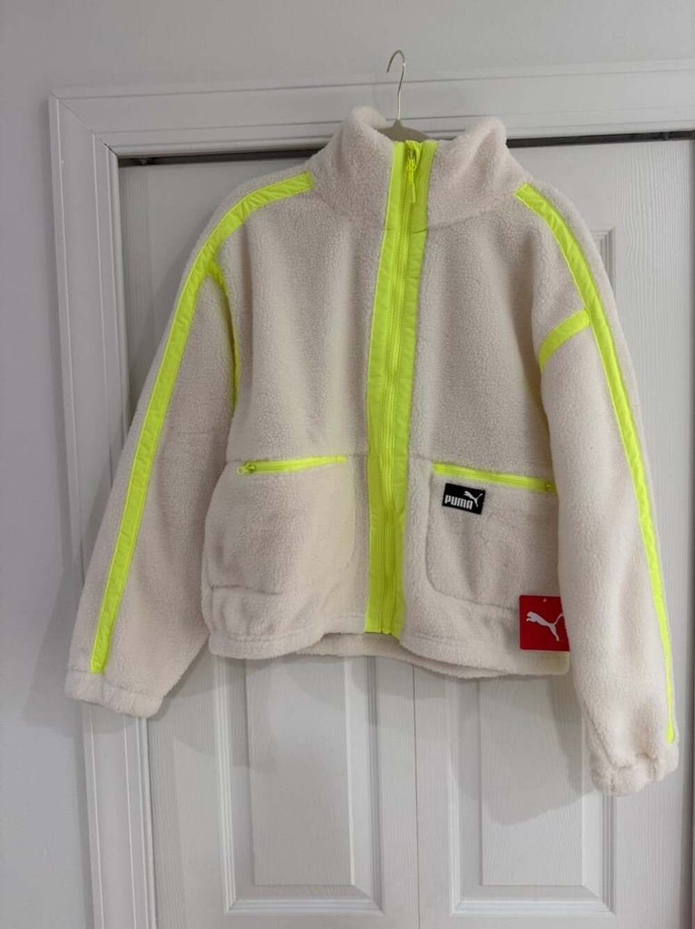 Puma Sherpa Fleece Jacket Off White Neon Yellow